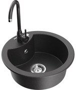 Mexen Diego, 1-komorový granitový drez 49x49 cm a kuchynská batéria Telma, čierna-škvrnitá, 6512-76-670200-76