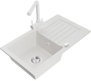 Mexen Pablo, granitový drez 752x436x161 mm, 1-komorový a biela batéria Duero, biela, 6510-20-671600-20