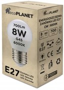 ecoPLANET LED žiarovka E27 - G45 - 8W - 700lm - studená biela