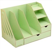 Drevený kancelársky organizér na dokumenty s 8 priehradkami a 2 zásuvkami zelený DIY 5-A Zelená