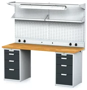Alfa 3 Dielenský stôl MECHANIC I + 2x závesný box, nadstavba, polica, el. zásuvky a osvetlenie, 8 zásuviek, 2000x685x880 mm, antracitové dvere