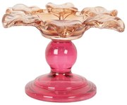 Ružový sklenený svietnik kvetina Colorful Garden - Ø 14*9 cm