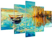 Obraz - Jazero s loďkami (150x105 cm)