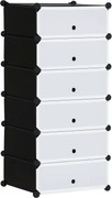 HOMCOM Plastový Stojan na Topánky pre 6 Párov Topánok - Úložný Box do Predsiene - DIY Modulárne Regály na Topánky - Čierna+Biela 49 x 36,5 x 108 cm |