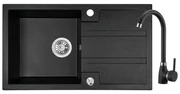 Laveo Barbados, 1-komorový granitový drez 760x440x194 mm + drezová batéria Granit 8, čierna škvrnitá, LAV-SBBA711T