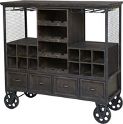 Drevená antik vinotéka Bourseiller na kolieskach - 94*37*91 cm