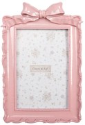 Ružový fotorámik srdca zdobený mašličkou - 15*4*21 cm / 10*15 cm