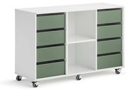Úložná skriňa CASPER, 8 zásuviek, 2 priehradky, biela, tmavozelená