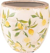 Béžový keramický obal na kvetináč s citrónmi Lemonio S - Ø14*14 cm