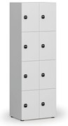 Drevená šatníková skrinka S4 s úložnými boxmi, 8 boxov, demont, RFID zámok, sivá/biela