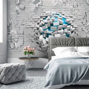 Fototapeta - 3D modrá lopta a biela tehlová stena (254x184 cm)