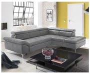 Kožená rohová sedacia súprava SALERNO II L, ľavá, sivá, rozkladacia