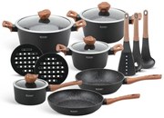 Sada 15 hrncov - matná čierna/drevo