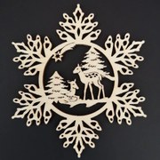AMADEA Drevená ozdoba vločka so srnkami 9 cm