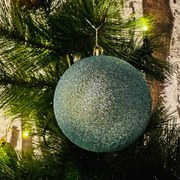 DECOLED Plastová guľa, 10 cm, svetlomodrá, 6x trblietka