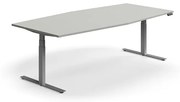 Výškovo nastaviteľný rokovací stôl QBUS, ovál, 2400x1200 mm, strieborný rám, svetlošedá