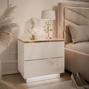 NOČNÝ STOLÍK NESSIE 2 BIELY LESK + ZLATÝ LED