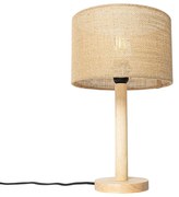 Rustikálna stolná lampa drevo s ľanovým tienidlom prírodná 25 cm - Mels