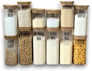 Arte Regal Sada 12 ks sklenených dóz obdĺžnikových s bambusovým vekom, VIVO - 12 ks