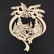 AMADEA Drevená ozdoba dedinka v mašli 16 cm