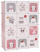 Detská modulárna skriňa, ružová/detský vzor, NURMI