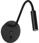 Brilagi - LED Flexibilná nástenná lampa s USB portom MAYA LED/3W/230V čierna BG1065