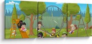 Obraz - Deti na ihrisku (s hodinami) (90x30 cm)