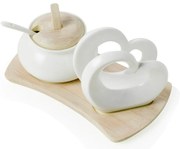 Sada cukorničky a držiaka na obrúsky z porcelánu a bambusu Brandani Double Heart