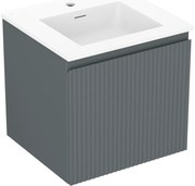 Mexen Rivel, kúpeľňová skrinka 50 cm s umývadlom Otis, 1 zásuvka, drážkovaná, grafitová matná/biela matná, 91A20-05047-1-BF66-W18M01
