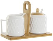 Cukornička a mliekovka "WHITE DROP" porcelán-bambus na podnose, 21x9,5x17 cm