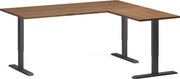 Výškovo nastaviteľný stôl, 180x160 cm, 3 motory, L/P, čierna podnož, orech