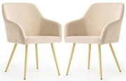 Sada dvoch jedálenských stoličiek ESTELLE zamatové, béžové / zlaté nohy (2 ks)
