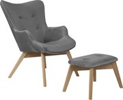 Sivé zamatové kreslo s podnožkou Niko – Ropez