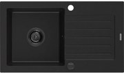 Mexen Pablo, granitový drez 752x436x161 mm, 1-komorový, čierna s čiernym sifónom, 6510751010-77-B