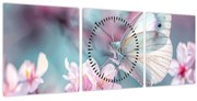 Obraz - Motýľ na čerešni (s hodinami) (90x30 cm)