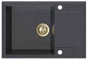 Sink Quality Sink55, kuchynský granitový drez 680x460x215 mm + zlatý sifón, čierna škvrnitá, SKQ-SINK.B.1KDO.XG