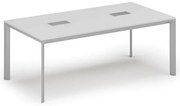 Rokovací stôl PRIMO INVITATION, 200x100 cm, biela + 2x stolná zásuvka TYP I, strieborná