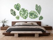 Mix tropických listov akvarelové nálepky s monsterou do obývačky na stenu arch 46 x 34 cm