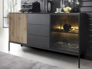 Komoda so zásuvkami Sento, čierna/dub wotan, s osvetlením%