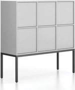 Kancelárska skriňa FRAME, nízka, biela podnož, 6x dvere, 1299 x 450 x 1331 mm, PUSH-lock, sivá