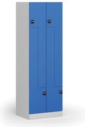 Kovová šatníková skrinka S1 Z, 4 oddiely, 1850 x 600 x 500 mm, zámok s čítačkou RFID kariet, modré dvere
