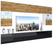 Obývacia stena Belini Premium Full Version dub wotan / čierny lesk + LED osvetlenie Nexum 10