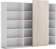 Kancelársky regál s posuvným panelom BLOCK, 2390 x 400 x 1748, dub prírodný