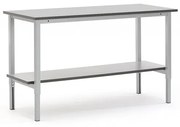 Manuálne výškovo nastaviteľný dielenský stôl MOTION, so spodnou policou, 1500x600 mm