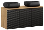 Závěsná skříňka Luxor Black s deskou a umyvadly 120 cm dub olejovaný/černá