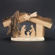 AMADEA Drevený betlehem s kôrou, masívne drevo, 24x13x9 cm