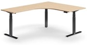 Výškovo nastaviteľný stôl QBUS, rohový, 1600x2000 mm, čierny rám, dub