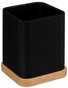 Kúpeľňový pohár Natureo, čierna/s drevenými prvkami,