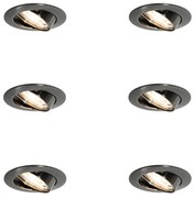 Sada 6 moderných zápustných bodových svietidiel antracitových GU10, okrúhlych 50 mm, naklápacích - Edu