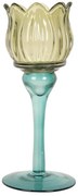 Tyrkysovo-zelený sklenený svietnik tulipán Colorful Garden - Ø 7*19 cm